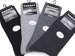 Plain mens socks basset label in black and grey
