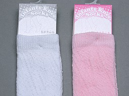 Open knitted baby knee highs in white and pink