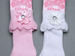 Baby knee high socks with rib, turn over, and flower
