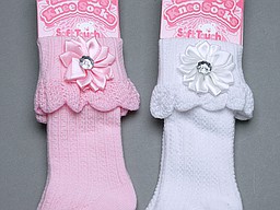 Baby knee high socks with rib, turn over, and flower Baby knee high socks with rib, turn over, and flower