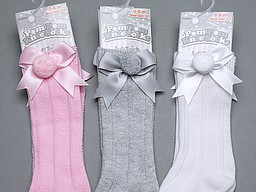 Knee highs for babies with bow and pom pom