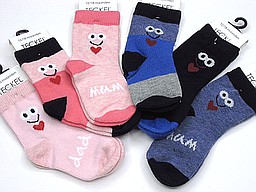 Baby socks with face and text