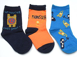 Baby socks with monsters and texts