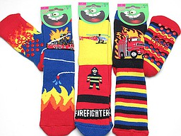 Kids's home socks with antislip and firefighter prints