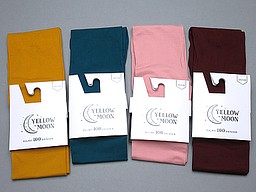 100 denier kids pantyhose in ochre, seagreen, old pink, and burgundy