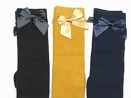 Knee high with big bow in black, ochre, and navy