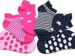 Seamless kids sneakersocks with dots, stripes, and stars