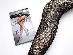 Fishnet pantyhose with vine branch motif in black