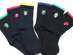 Navy and black socks for kids with monsters