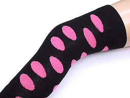Over the knee socks with big dots in black with fuchsia