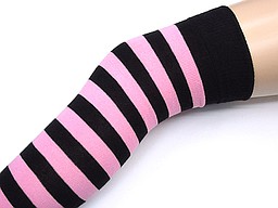 Overknee socks with black and pink stripes Overknee socks with black and pink stripes