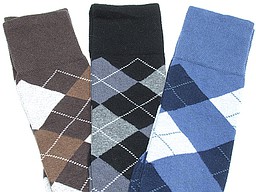 Argyled men's knee highs in light brown, black, and jeans Argyled men's knee highs in light brown, black, and jeans