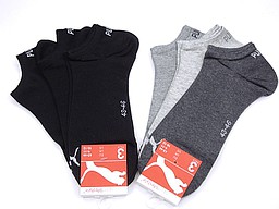 Men's puma sneaker socks in black or a grey mix