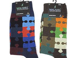Navy or brown socks for men with jigsaw pieces all over