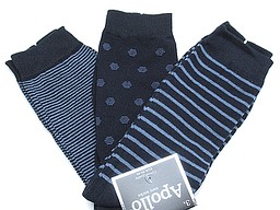 Blue seamless socks in navy dots and stripes