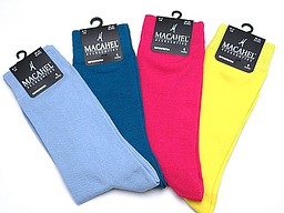 Socks in blue, petrol, fuchsia, and yellow