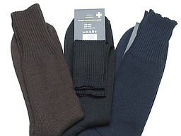 Plain woolen men's sock with wide top in brown, black, and navy