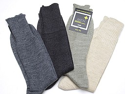 Plain woolen men's sock with wide top in grey and beige tones