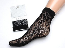 Black lace panty socks with flower motif