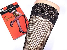 Hold ups with fine fishnet and lace