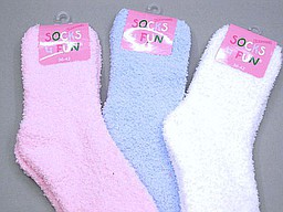 Ladies bed socks in solid pink, blue, and white
