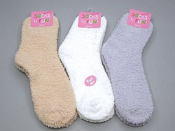 Soft women's bed socks in beige, ecru, and grey