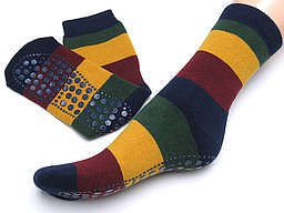 Terry cushioned homesocks with anti slip and stripes