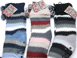 Thick cushioned home socks pom pom stripes Thick cushioned home socks pom pom stripes