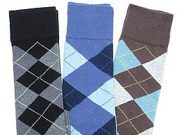 Argyle knee highs in black, jeans, and brown