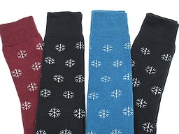 Thermal knee highs with white snow flakes on them