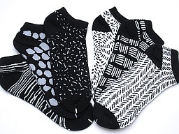 Balck and white sneaker socks for women with various patterns