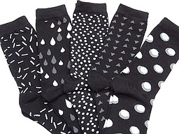 Black ladies socks with various abstract patterns Black ladies socks with various abstract patterns