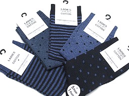 Blue socks with dots and stripes
