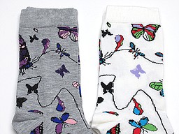 White and grey socks for ladies with butterflies