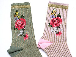 Marcmarcs women's sock 'lizzy' with lurex and big rose Marcmarcs women's sock 'lizzy' with lurex and big rose