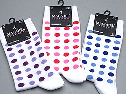 White macahel ladies socks with dots