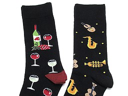women's socks in black with wine or music print
